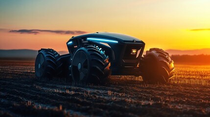 Futuristic Autonomous Tractor at Sunset