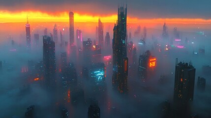 Futuristic Cityscape at Sunset