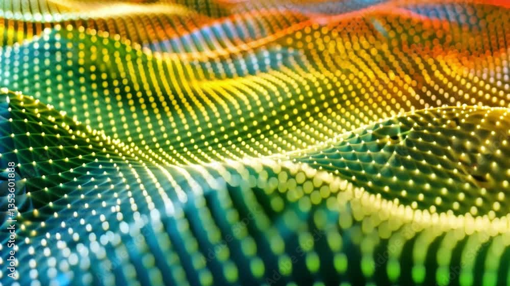 Poster vibrant digital waves showcase mesmerizing visual effects with blend of colors and patterns, evoking