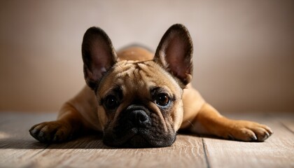 french bulldog lies and stares