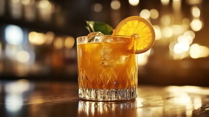 Refreshing Orange Cocktail in a Crystal Glass