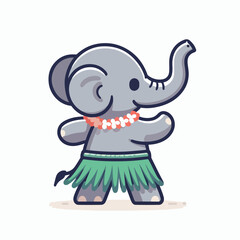Flat Vector Illustration of a Dancing Elephant with Hawaiian Accessories