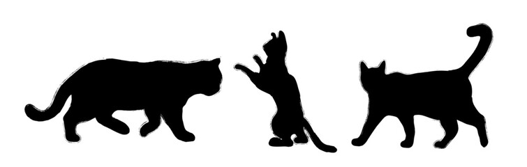 cat and kitten brush chalk  strokes drawings silhouettes  vector illustration