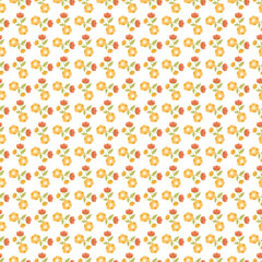 Seamless Pattern with Yellow and Orange Flowers on White Background