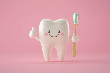 Happy Toothbrush Pink Background.