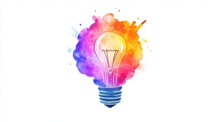 Brilliant Watercolor Lightbulb Idea Concept:  Innovative Thinking and Creativity Explosion