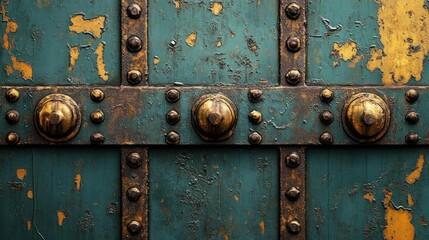 Rustic Weathered Teal Metal Door with Gold Accents