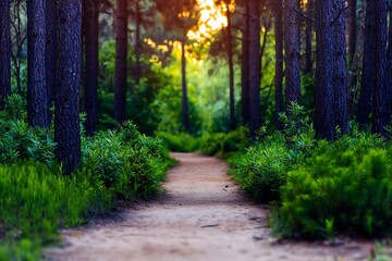 Fototapeta premium Sunset Forest Path for Nature Trail.