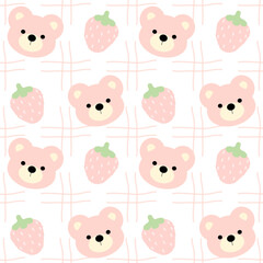 seamless pattern with teddy bears and strawberries