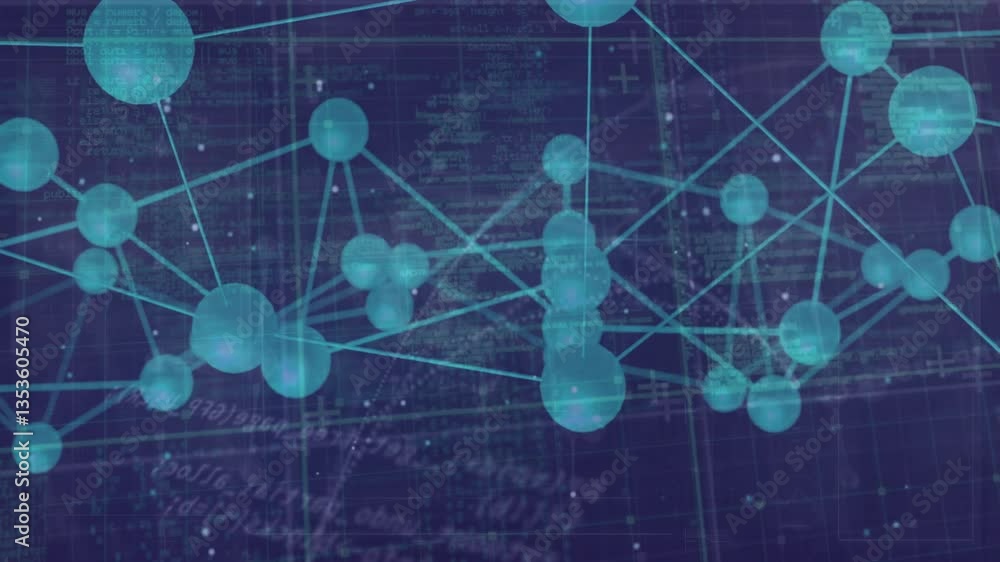 Poster technical blueprint background with network connections and data processing animation