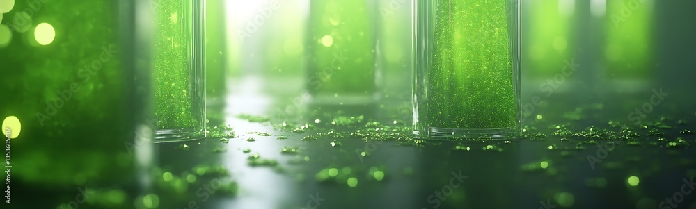 Leinwandbilder Abstract green background with luminous bokeh effects and subtle textures.