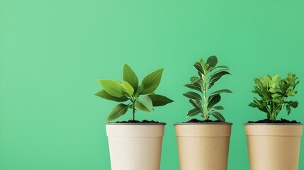 Fototapeta premium Potted Indoor Plants on Green Background for Home Decoration Ideas