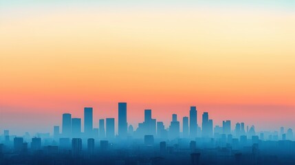 Fototapeta premium City Skyline at Sunset with Gradient Sky and Silhouetted Buildings