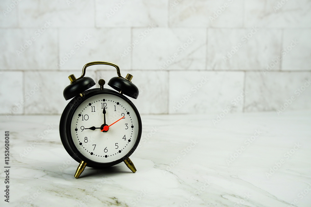 Poster alarm clock with space for copy on marble background
