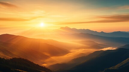 Obraz premium Serene Sunrise Over Majestic Mountain Range and Rolling Hills