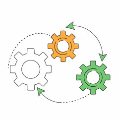 Process Automation Flow- Interconnected gears with directional arrows, indicating continuous automated system.