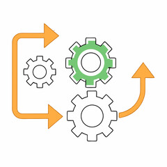 Process Automation Flow- Interconnected gears with directional arrows, indicating continuous automated system.