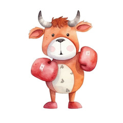 watercolors Cute cow boxing illustration