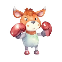 watercolors Cute cow boxing illustration