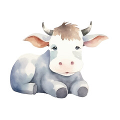 watercolors Cute cow stretching illustration 