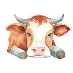 watercolors Cute cow stretching illustration 