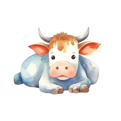 watercolors Cute cow stretching illustration 