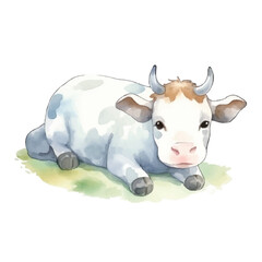 watercolors Cute cow stretching illustration 