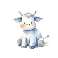 watercolors Cute cow stretching illustration 