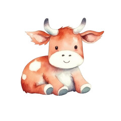 watercolors Cute cow stretching illustration 