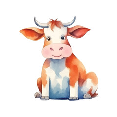 watercolors Cute cow stretching illustration 