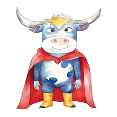 watercolors Cute cow super hero illustration