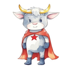 watercolors Cute cow super hero illustration