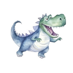 watercolors Cute crocodile running illustration