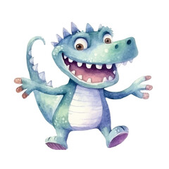 watercolors Cute crocodile running illustration