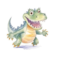 watercolors Cute crocodile running illustration