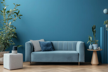 Photo of a living room with blue wall paint