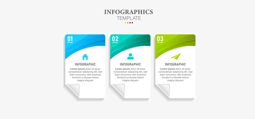 Infographic timeline with icons and 3 steps. Options process with numbers. Infographics business concept. Workflow plan, presentation timeline, arrow path. Business journey process.