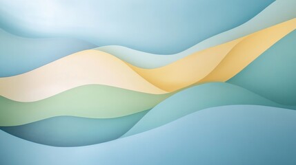 A sleek blue wallpaper with geometric patterns of green, yellow, and light grey, creating a contemporary, minimalist design, A soothing blue wallpaper with faded accents of green, yellow, and light gr