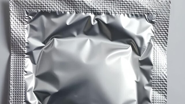 Silver Foil Condom Package on Gray Background  
