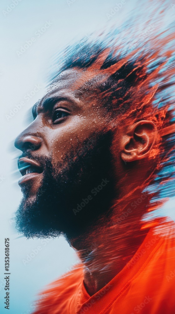 Poster Dynamic Motion Portrait High-Intensity Performance Visualization with Kinetic Energy Displacement - Next-Gen Athletic Branding for Digital Transformation