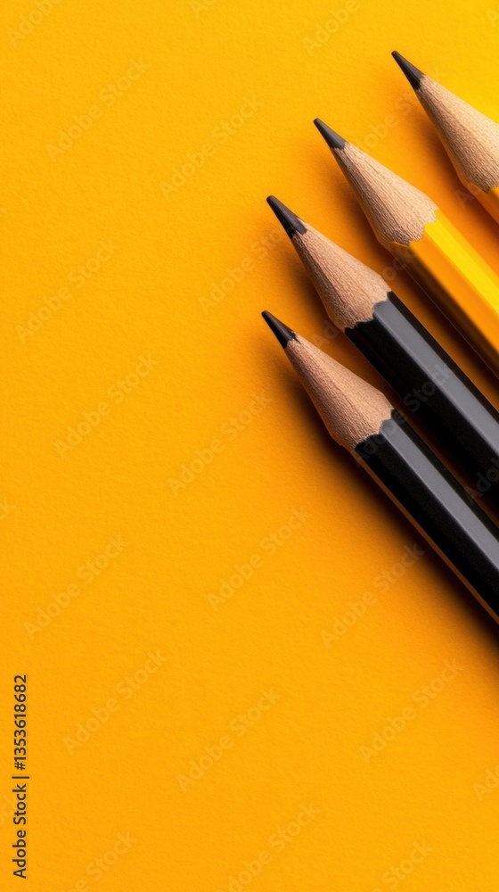 Aufkleber minimalist creative flow high-contrast graphite pencils on vibrant yellow - dynamic design tools for