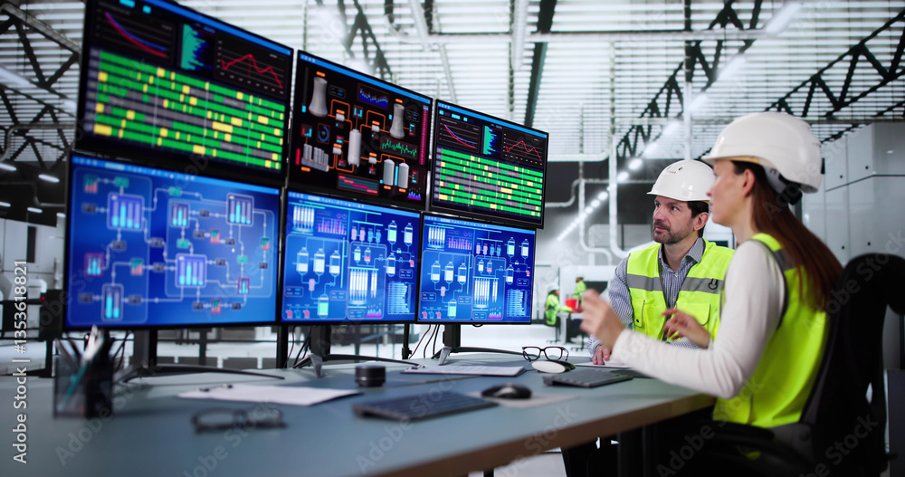 Poster woman and man using control software