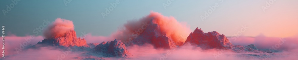 Aufkleber Ethereal Dreamscape Surreal Cloud Formations in Soft Pastel Gradient - Immersive Digital Art Exploring Atmospheric Minimalism and Cinematic Landscape Design