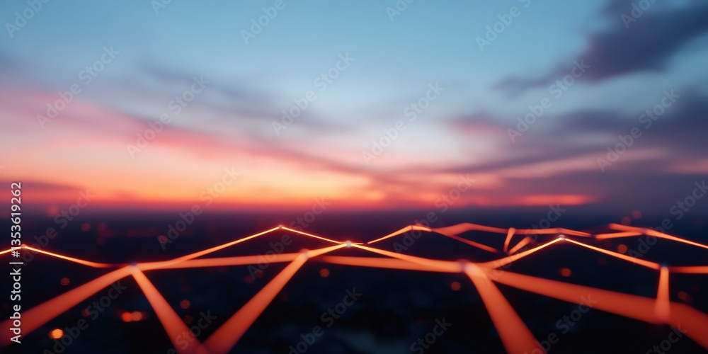 Aufkleber futuristic urban connectivity ai-powered decentralized network visualization revealing smart city in