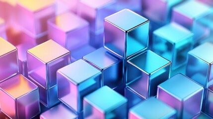 Obraz premium Colorful 3D cubes reflecting light in a vibrant scene