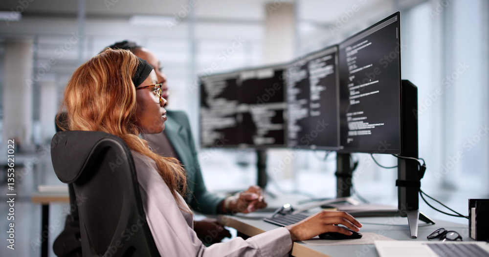 Poster agile african american woman coding new software
