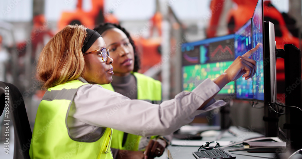Aufkleber Innovative African American Engineer Utilizing Computer