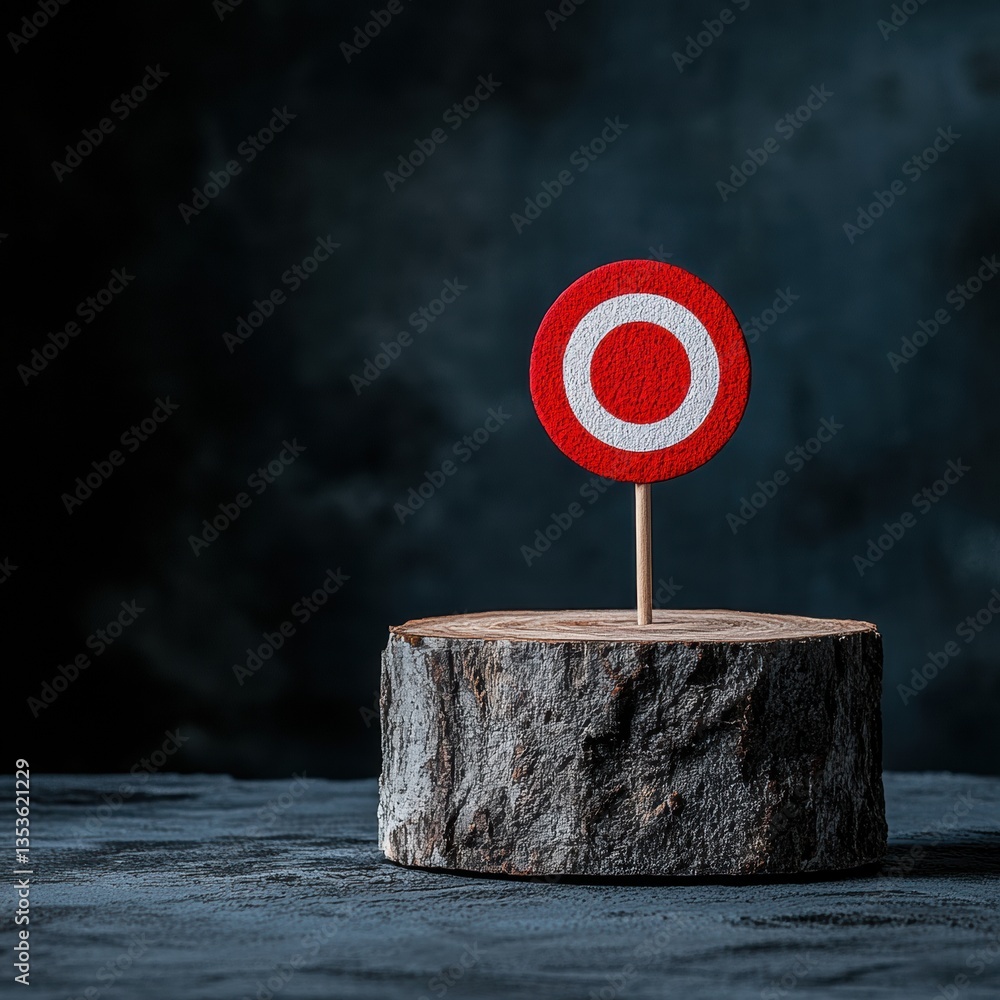 Aufkleber minimalist goal achievement visualization precision targeting strategy with red bullseye on raw text
