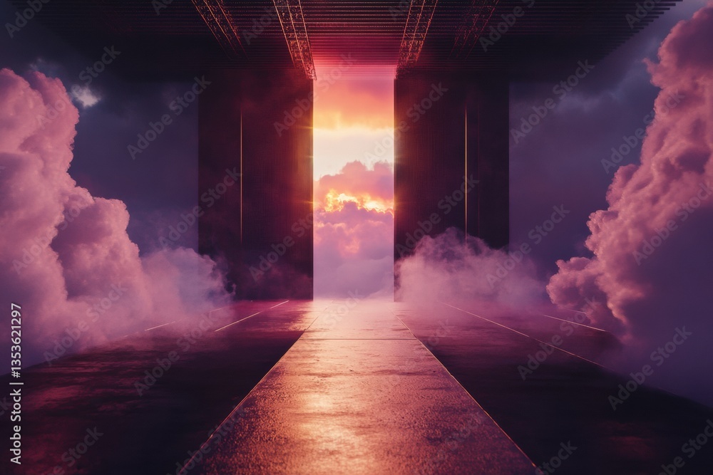 Poster ethereal metaverse gateway cinematic surreal landscape with dramatic cloud portal - immersive digita