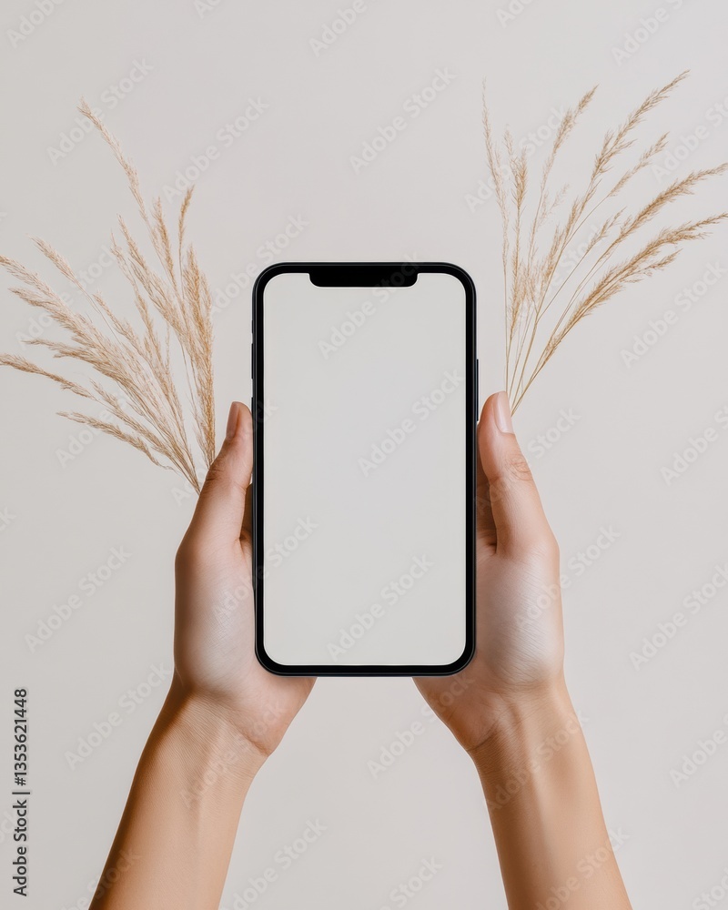 Aufkleber minimalist digital serenity gen z mobile experience with soft pampas grass - elegant tech lifestyle 